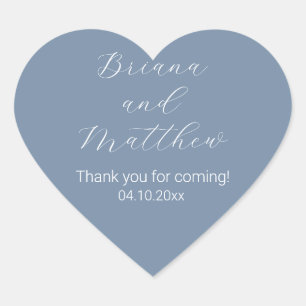Minimalist Script Calligraphy Dusty Blue Favours Heart Sticker