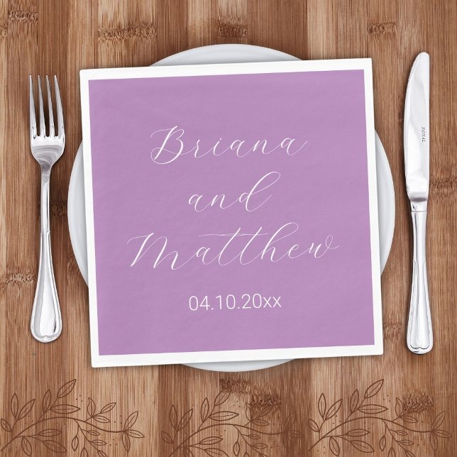 Minimalist Script Calligraphy Lavender Wedding Nap Napkin (Creator Uploaded)