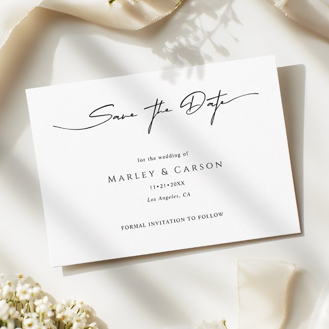 Minimalist Script Calligraphy Modern Wedding Save The Date (Creator Uploaded)