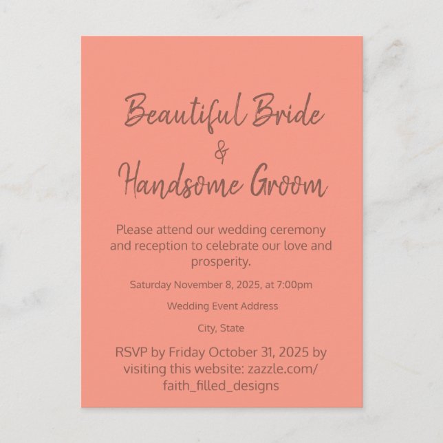 Minimalist Script Calligraphy Rustic Wedding Invitation Postcard (Front)