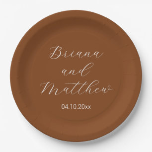 Minimalist Script Calligraphy Terracotta Wedding Paper Plate