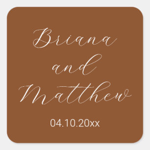 Minimalist Script Calligraphy Terracotta Wedding Square Sticker