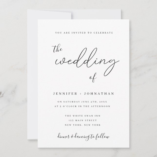 Minimalist Script Calligraphy Wedding Invitations (Front)