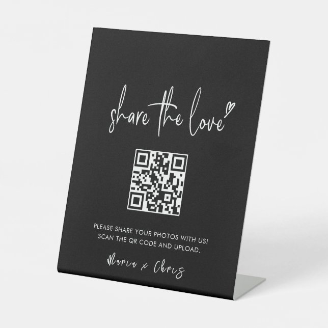 Minimalist Script Capture The Love QR code Wedding Pedestal Sign (Front)