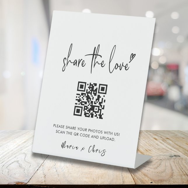 Minimalist Script Capture The Love QR code Wedding Pedestal Sign (Creator Uploaded)