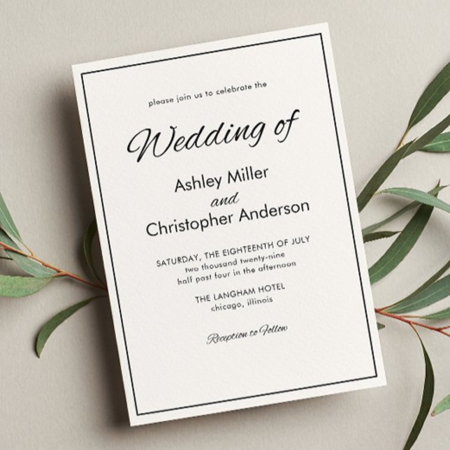 Minimalist Script Charcoal Black Wedding Invitation (Creator Uploaded)