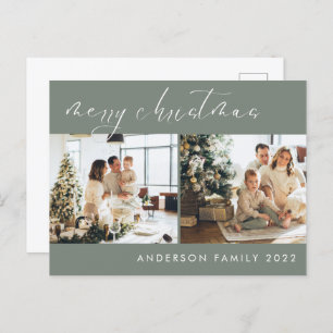 Minimalist Script Christmas Greeting   Sage Green Postcard