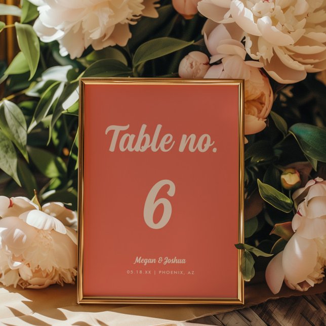 Minimalist Script Coral Pink Wedding Table Number (Creator Uploaded)