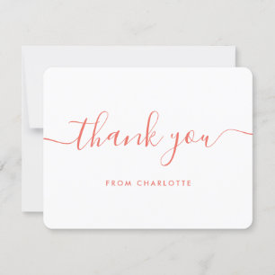 Minimalist Script Coral Wedding Shower Birthday Thank You Card