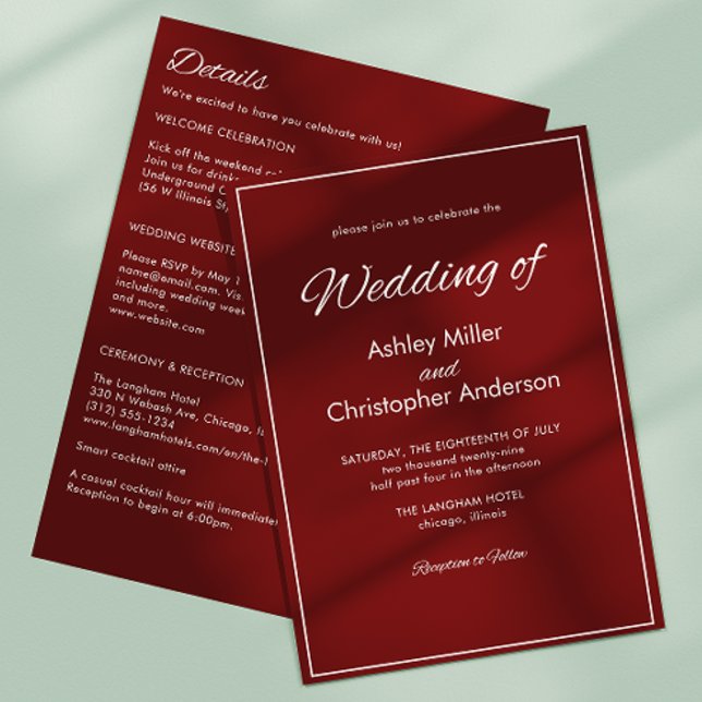 Minimalist Script Crimson Red All-in-One Wedding Invitation (Creator Uploaded)