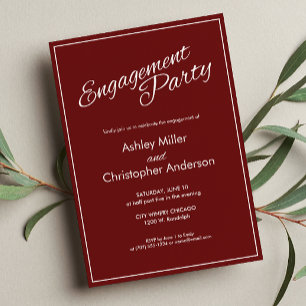 Minimalist Script Crimson Red Engagement Party Invitation