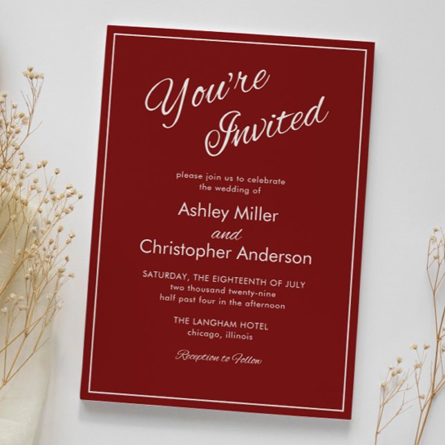 Minimalist Script Crimson Red Wedding Invitation (Creator Uploaded)