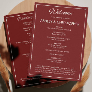 Minimalist Script Crimson Red Wedding Program