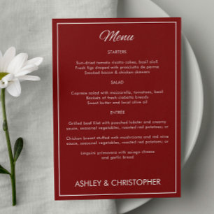 Minimalist Script Crimson Red Wedding Reception Menu
