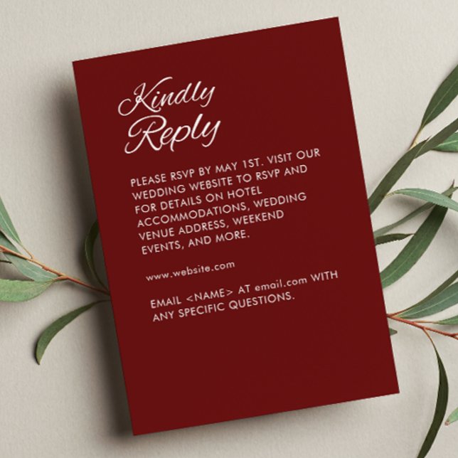 Minimalist Script Crimson Red Wedding RSVP Card (Creator Uploaded)