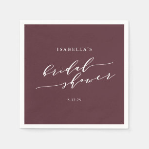 Minimalist Script Custom Bridal Shower Burgundy Napkin