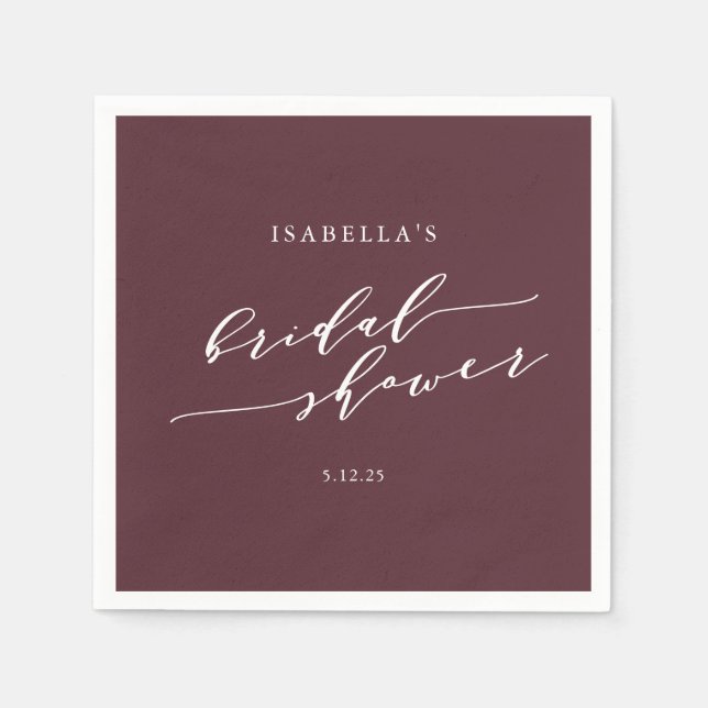 Minimalist Script Custom Bridal Shower Burgundy Napkin (Front)