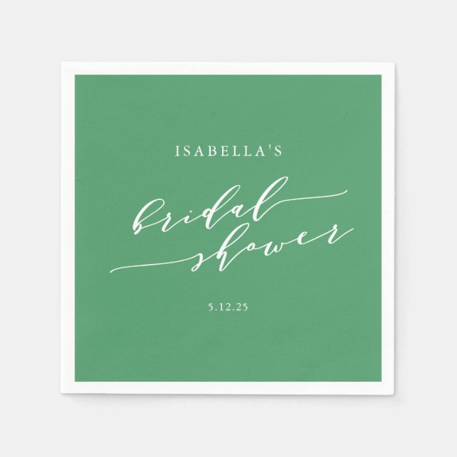 Minimalist Script Custom Bridal Shower Kelly Green Napkin (Front)
