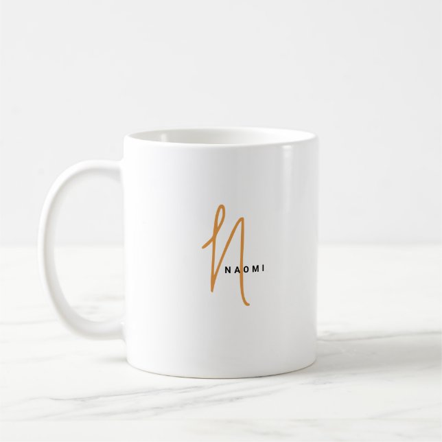 Minimalist Script | Custom Monogram and Name Coffee Mug (Left)