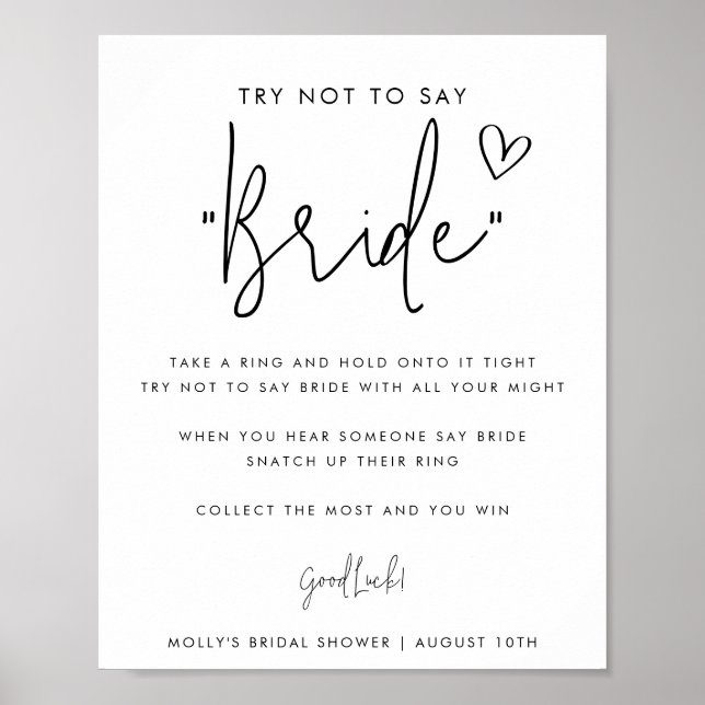 Minimalist Script Don't Say Bride Shower Game Poster (Front)