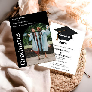 Minimalist script double graduation class 2023 announcement