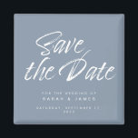 Minimalist Script Dusty Blue Wedding Save The Date Magnet<br><div class="desc">Minimalist script dusty blue calligraphy wedding save the date magnet.</div>