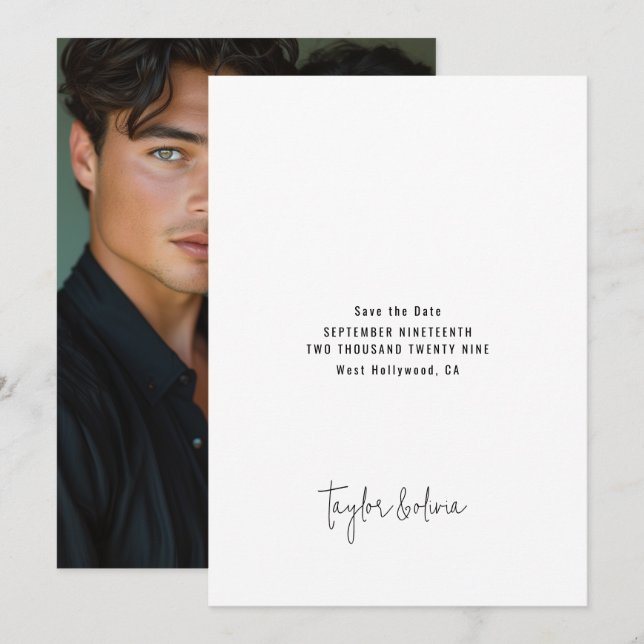 Minimalist Script Editorial Photo Wedding Save The Date (Front/Back)