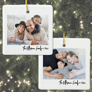 Minimalist Script Family Photo Christmas Ceramic Ornament