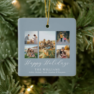 Minimalist Script Family Photo Collage Ceramic Ornament