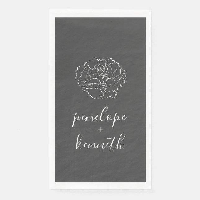 Minimalist Script Flower Black and White Wedding  Napkin (Front)