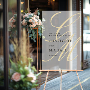 Minimalist Script Font Monogram   Elegant Wedding Acrylic Sign