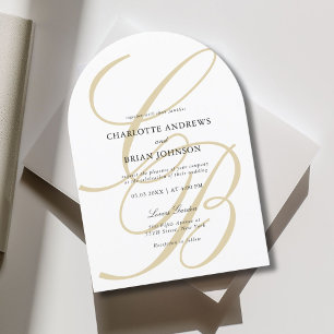 Minimalist Script Font Monogram Elegant Wedding Invitation
