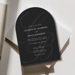 Minimalist Script Font Monogram Elegant Wedding Invitation
