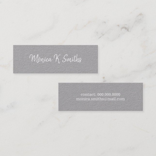 minimalist script-font-style elegant & modern grey mini business card (Front/Back)