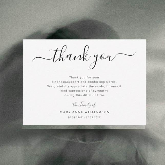 Minimalist Script Funeral Thank You note Card (Creator Uploaded)