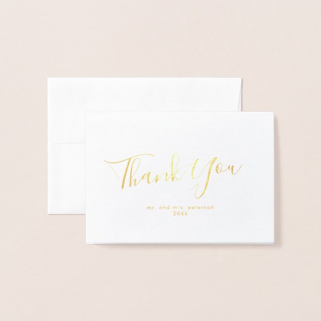 Minimalist Script Gold Foil Mini Wedding Thank You Foil Card (Front With Envelope)