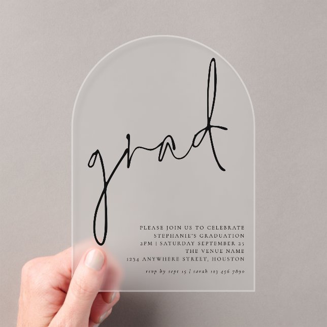 Minimalist Script Grad Graduation Party Acrylic Invitations (Insitu (Handheld))