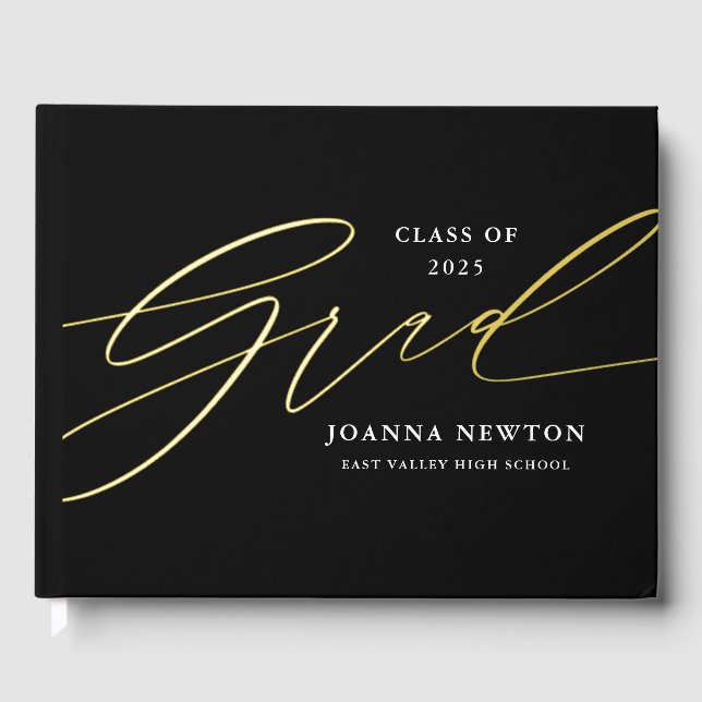 Minimalist Script Graduation Foil Guestbook (Front)