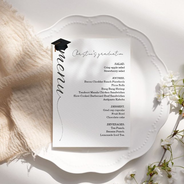 Minimalist script Graduation party dinner menu Invitation (Creator Uploaded)