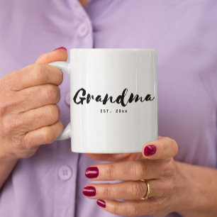 Minimalist Script Grandma Established Year  Two-Tone Coffee Mug