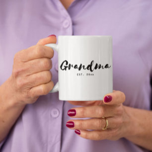 Minimalist Script Grandma Established Year  Two-Tone Coffee Mug