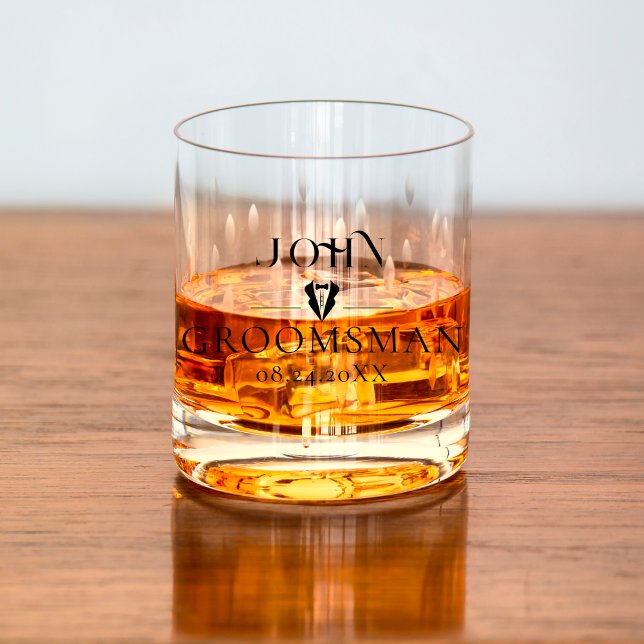 Minimalist Script Groomsman Monogram Bridal Party Whiskey Glass (Creator Uploaded)