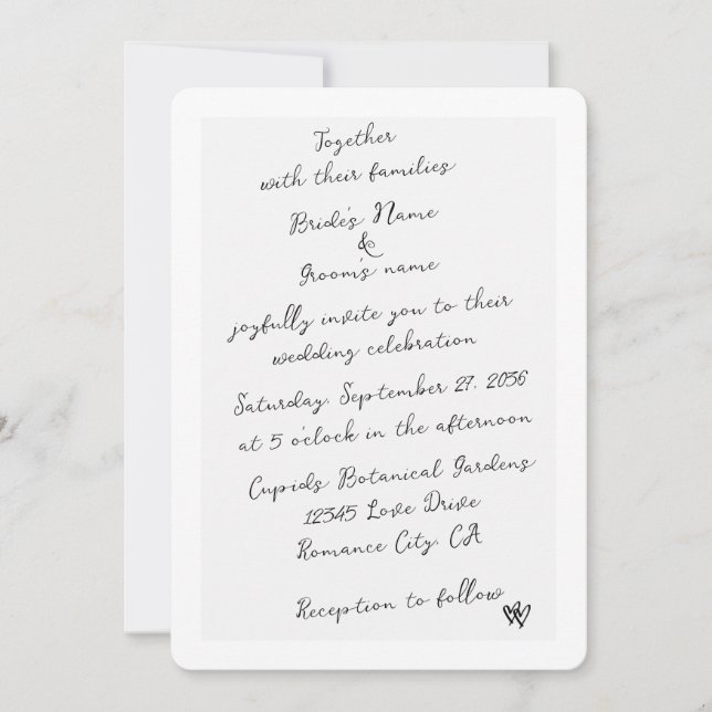 Minimalist Script Hand Written Typography Wedding Invitation (Front)