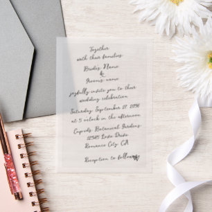 Minimalist Script Hand Written Typography Wedding Vellum Invitations