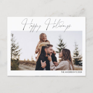 Minimalist Script Happy Holidays Christmas Photo Holiday Postcard