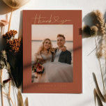 Minimalist Script Heart Wedding Photo Card<br><div class="desc">Minimalistic and elegant wedding thank you card featuring hand lettered script with a heart. You can add a photo on the front and back along with your message. The background colour is terracotta.</div>