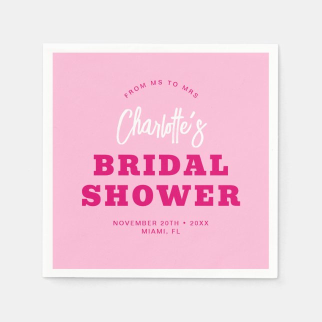 Minimalist Script Hot Pink Bridal Shower Stylish Napkin (Front)