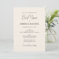 Minimalist Script Ivory Cream Modern Bat Mitzvah