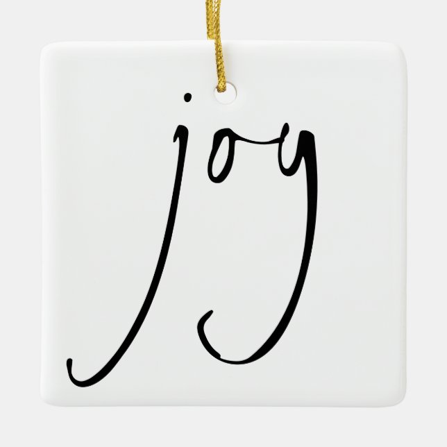 Minimalist Script Joy Christmas Black White Ceramic Ornament (Front)