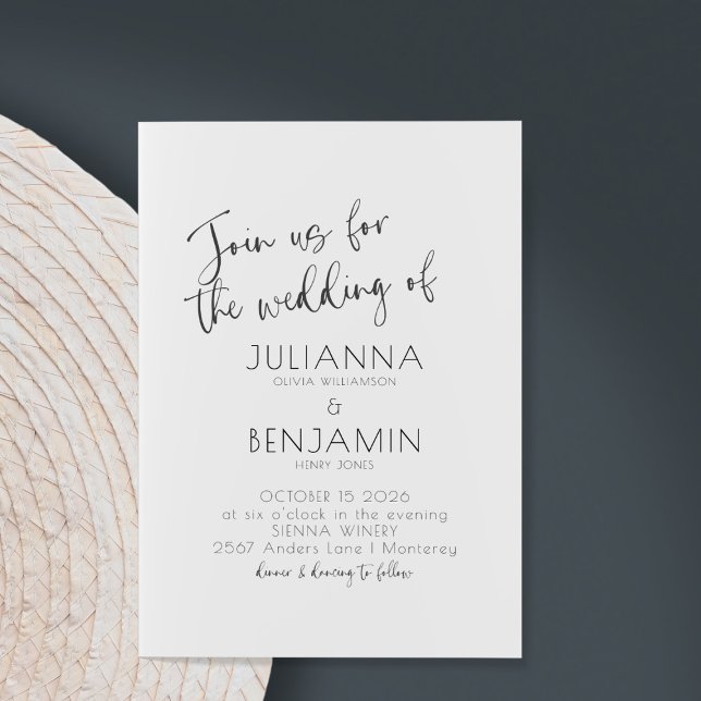 Minimalist Script Lettering Black White Wedding Invitation (Creator Uploaded)